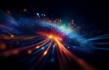 Obraz premium Abstract background with streaks of glowing light in vibrant blue, orange, and pink.