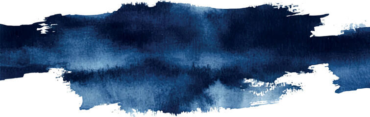 Blue paint artistic dry brush stroke. Watercolor acrylic hand painted backdrop for print, web design and banners. Realistic vector background texture