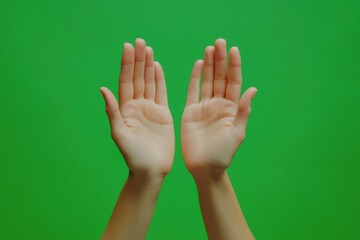 Two hands are raised in the air, one on top of the other