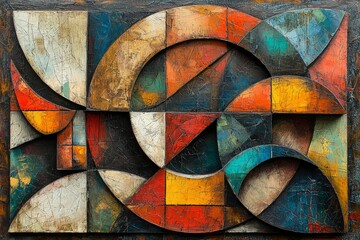 Fototapeta premium Abstract Geometric Composition with Cracked Paint