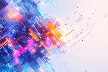 A colorful cityscape with buildings and lights