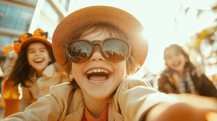 Festive Family Fun: Kids in Halloween Costumes at Daytime Festival Photo Booth