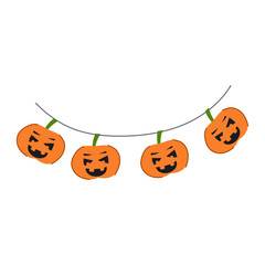eerie halloween garland cartoon. haunted ghostly, witchy pumpkin, skeleton cobweb eerie halloween garland sign. isolated symbol vector illustration
