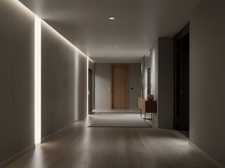 Modern Minimalist Hallway with Wooden Accents and Decor