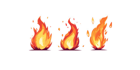 Set of cartoon flames on white background. Clip art suitable for stickers