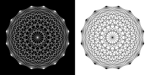 Complex geometrical motif formed from straight lines crossing from 16 points
