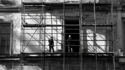 Scaffolding rejuvenates old facade.