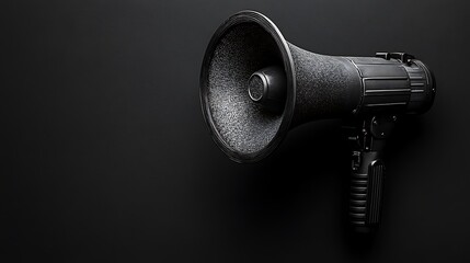 A black megaphone against a black background.