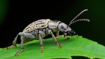 An elegant and minimalistic icon of a weevil (Curculionidae), showcasing its distinctive elongated snout and robust body. This vector illustration captures the intricate details of the insect's featur
