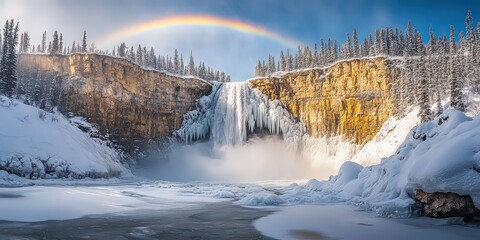  massive waterfall seemingly frozen mid-flow, with cascading waters captured in a long exposure, creating a serene and surreal effect, highlighting nature&rsquo;s beauty.