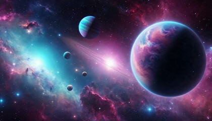 Beautiful galaxy, nebula, planet and star in the deep space.