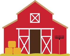 Autumn red barn. harvest red barn. Autumn season red barn vector. Harvest red barn flat design svg. © 素真 莊