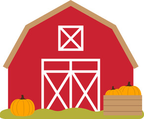 Autumn red barn. harvest red barn. Autumn season red barn vector. Harvest red barn flat design svg. © 素真 莊