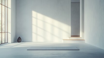 Minimalistic room with shadow play from window light
