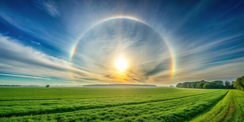 Obraz premium Low angle view of sun halo in morning over green field