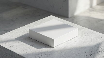 Minimal design showcase with blank white box on concrete