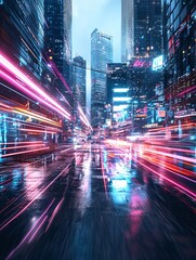 Fototapeta premium AI urban landscape, digital networks, futuristic technology, neon holograms