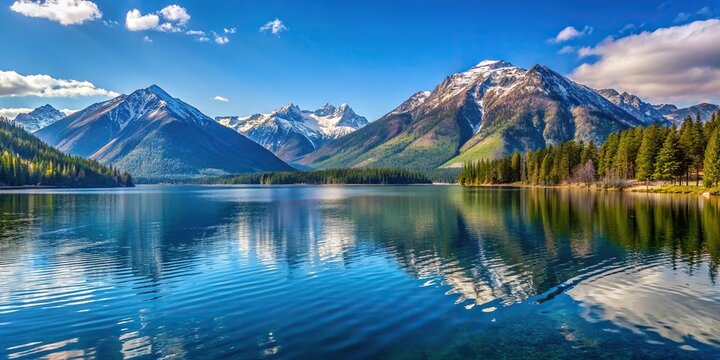 Low angle view of Wallowa Lake and Eagle Cap mountains in Oregon USA