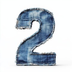 A stylized number two made of denim fabric with frayed edges.