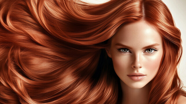 Modell con capelli lunghi e vibranti, con un'acconciatura sana e lucente. Ritratto di moda di una bellissima modella in un ambiente da studio. Pubblicit&agrave; parrucchiere.