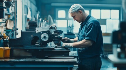 Man using lathe in shop.
