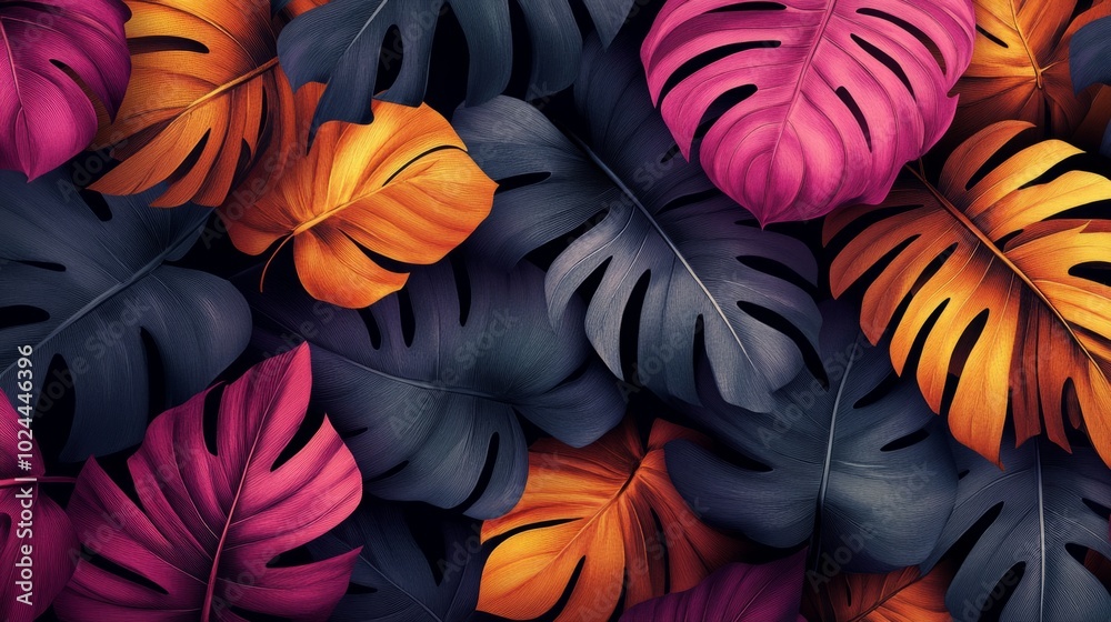 Poster a colorful image of leaves with a black and orange leaf in the middle
