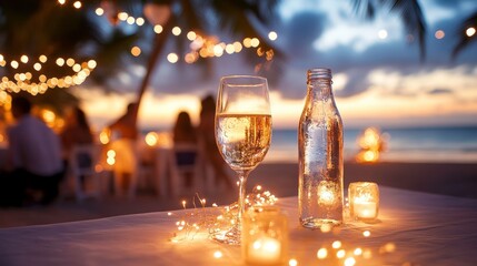 Blissful Beach Wedding Cocktail Hour: Family Celebrating with Guests Amidst Scenic Beauty and Festive Decorations