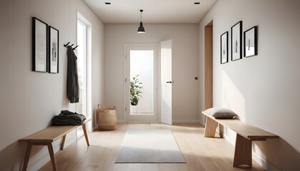 Fototapeta premium Modern Minimalist Entryway With Stylish Lighting and Decor