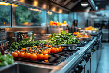 A high-tech kitchen ventilation system with automatic fire suppression, seamlessly integrated into a modern kitchen layout