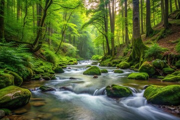 Obraz premium Lush forest stream in medium shot