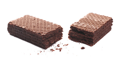 Broken chocolate wafer block,  isolated on white  background