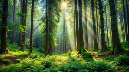 Lush forest with glowing plants at a tilted angle