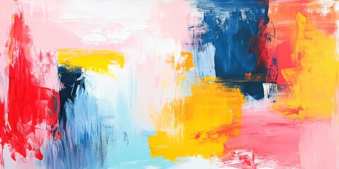 A vibrant abstract painting featuring a variety of pastel shades and bold strokes of color