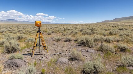 Survey Equipment in Vast Desert Landscape © somsri