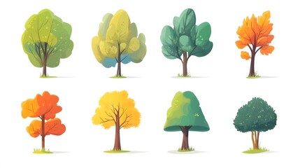 Fototapeta premium Collection of Cartoon Trees in Different Seasons