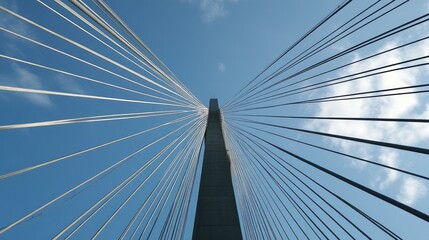 Modern Suspension Bridge Against Blue Sky
