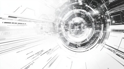 Obraz premium Abstract digital tunnel with glowing lights and tech geometric patter