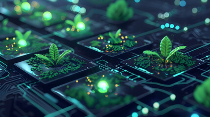 Sustainability and Scalability Design: A blueprint showing a long-term, scalable technology infrastructure. The image focuses on sustainable,