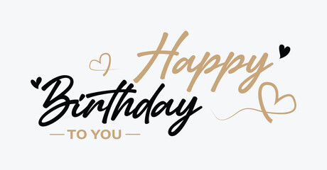 Happy birthday celebration concept. Greeting birthday party lettering with celebration hand drawn elements, decorative invitation card vector set. anniversary black and gold handwritten