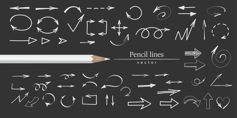 Arrows set. Pencil lines .Set of symbols for design. Vector illustration.