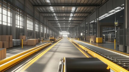 Fototapeta premium Modern industrial warehouse interior with conveyor system