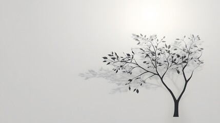 Silhouette of a Tree with its Shadow on a White Background