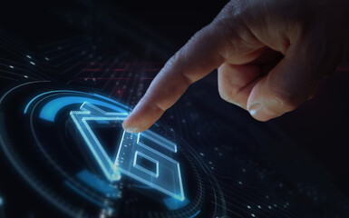 Home IOT smart house symbol digital 3d finger touch