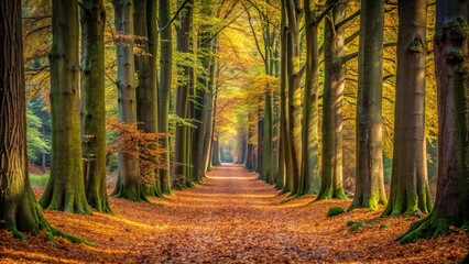Obraz premium Lush macro forest path with fallen leaves