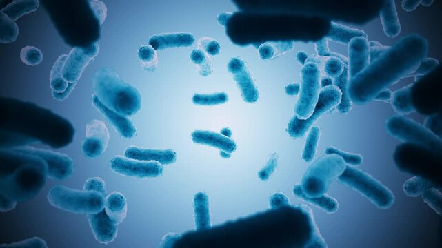 Blue Microbes Floating in Gradient Background