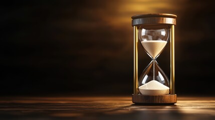 Elegant hourglass on a dark reflective surface