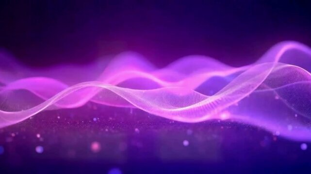 Visual representation of sound waves in vibrant purple colors flowing gracefully across a dark background at night