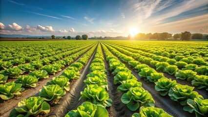 Lush organic lettuce field under sunlight
