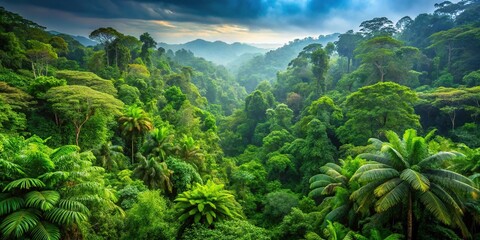 Lush rainforest with dense vegetation