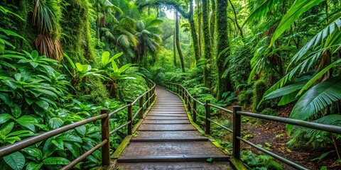 Fototapeta premium lush vegetation on manoa falls trail in manoa close-up
